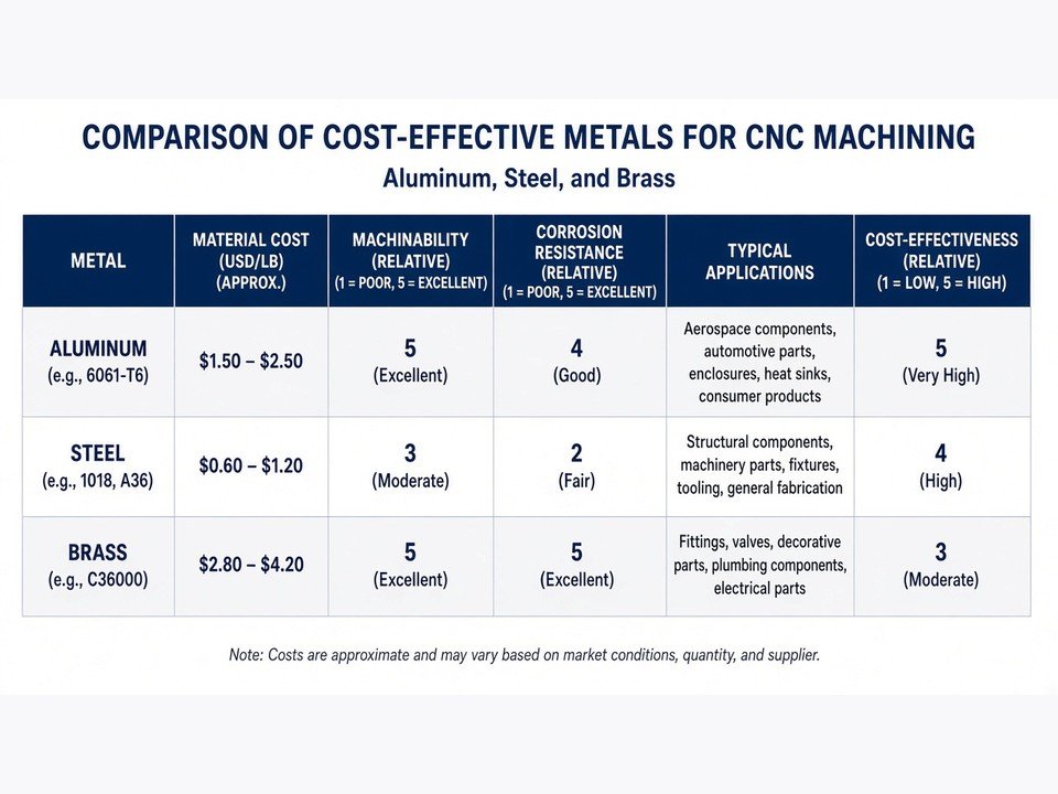 CNC machining center cutting a metal workpiece with coolant, illustrating cost-effective metal selection